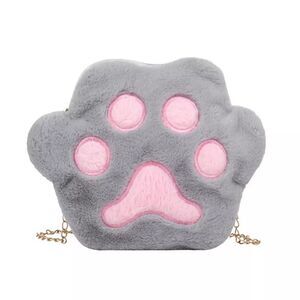 🆕Gray Faux Fur Cat Paw Crossbody Bag Purse
